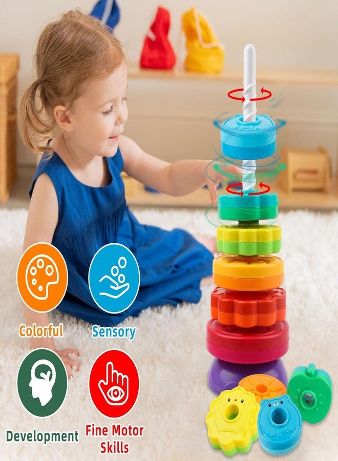 Cable World Baby Spinning Stacking Toys for Toddlers 1-3, Rainbow Ring Stacker Montessori Toys for Babies, 1 2 3 One Year Old Girl Boy Christmas Birthday Gifts, Autism Sensory Learning Toy - Image 3